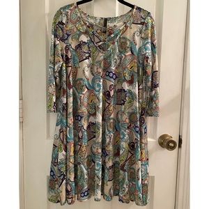 Voll Style Paisley Print 3/4 Sleeve Tunic Dress